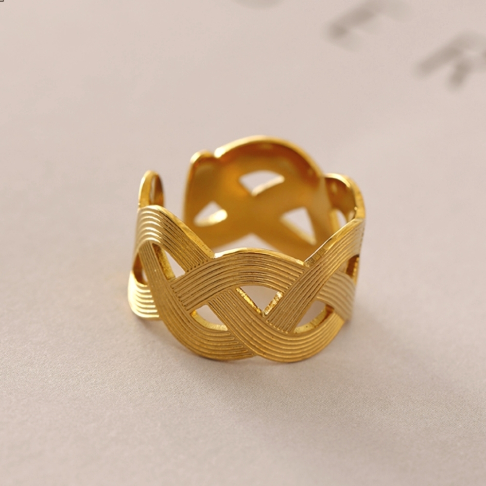 Pretty Weave Stainless Steel Adjustable Ring